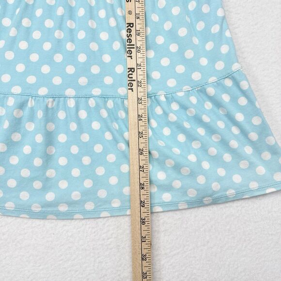 Garnet Hill Dress Size 8 Blue Polka Dot Mini Green Cotton Tiered Shift Summer - Picture 9 of 9